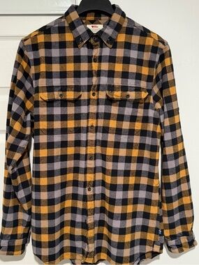 Fjallraven Men’s XL Skog Flannel Plaid Shirt  Buckwheat Brown Black, Slim Fit